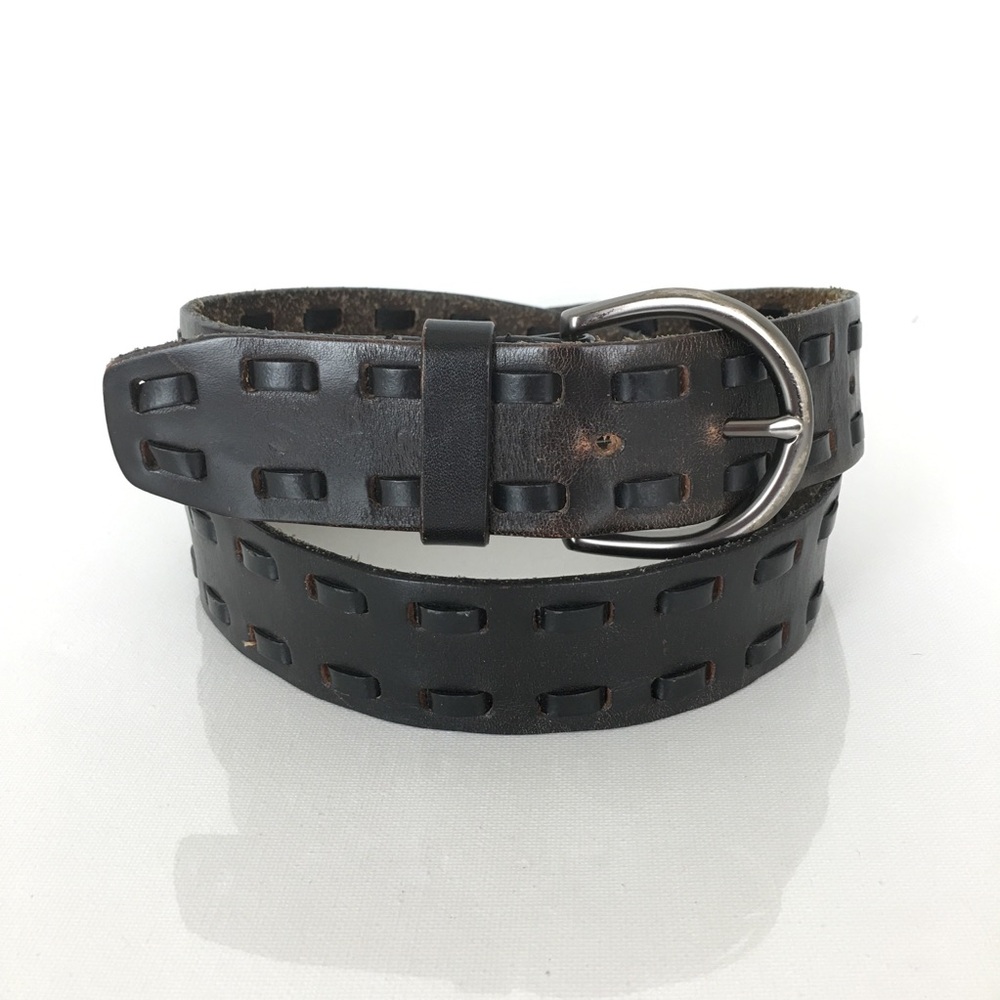 Vintage 2010โs Black Woven Leather Belt Gothic Biker Rocker by Mossimo Supply Co